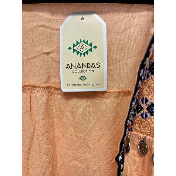 Anandas Collection Peach Embroidered Fringe & Coin Adorned Open Front Kimono sz - Picture 3 of 10